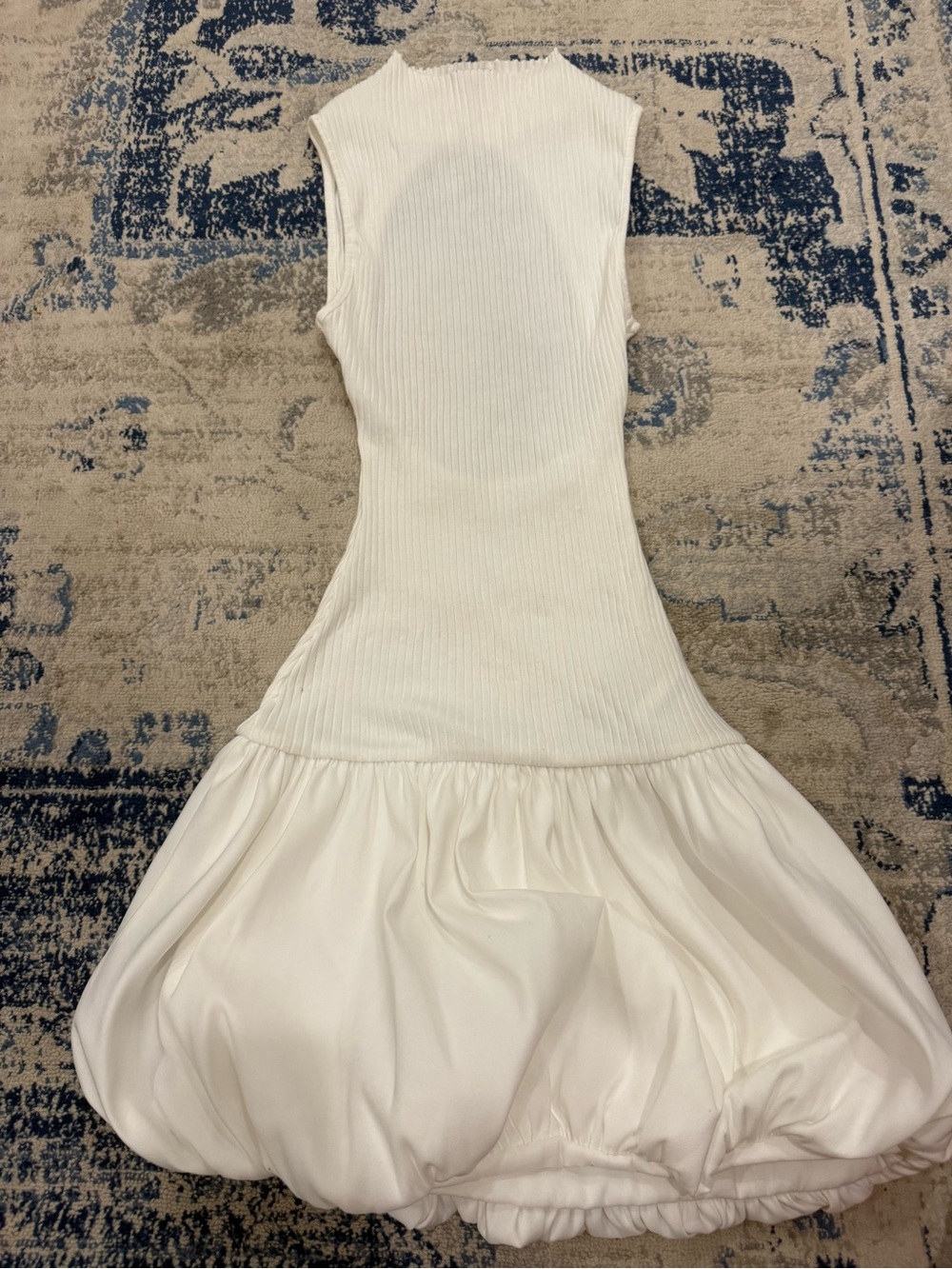 Zara White Ribbed Sleeveless Bubble-Hem Mini Dress